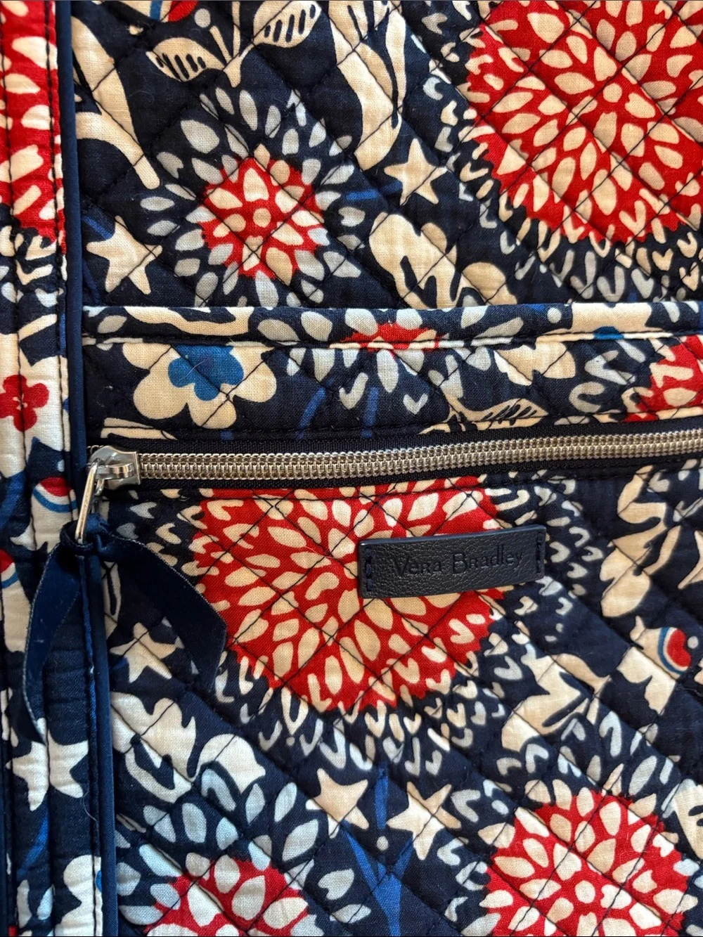 Vera Bradley large Navy, Red and White Quilted Floral Tote, retired